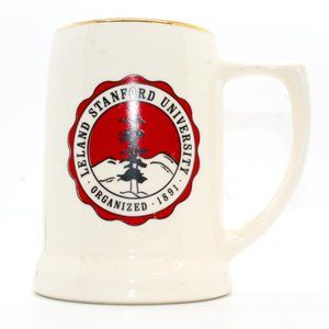Vintage Leland Stanford Junior University Ceramic White w/ Gold Coffee Stein Mug